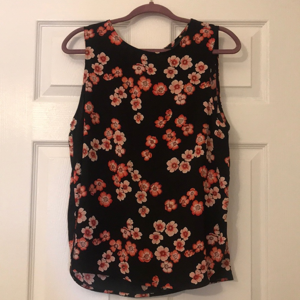 Black and red floral sleeveless blouse